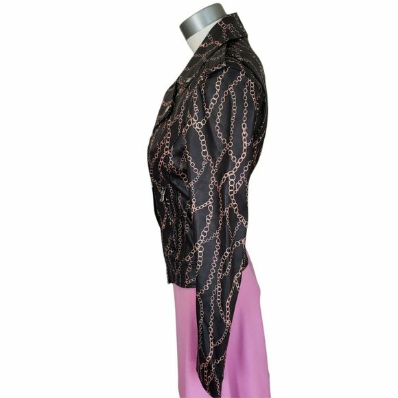 L'AGENCE black leather classic biker chain print moto jacket Size S NEW Sample - Picture 2 of 5
